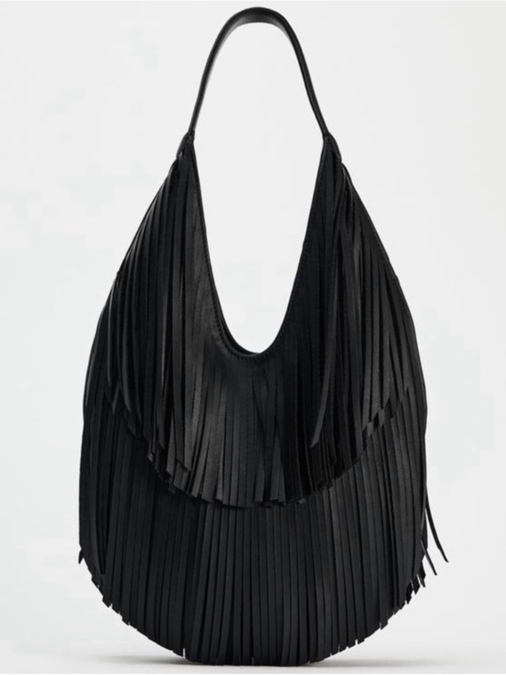 Zara Black Fringe Hobo Bag with Layered Tassels